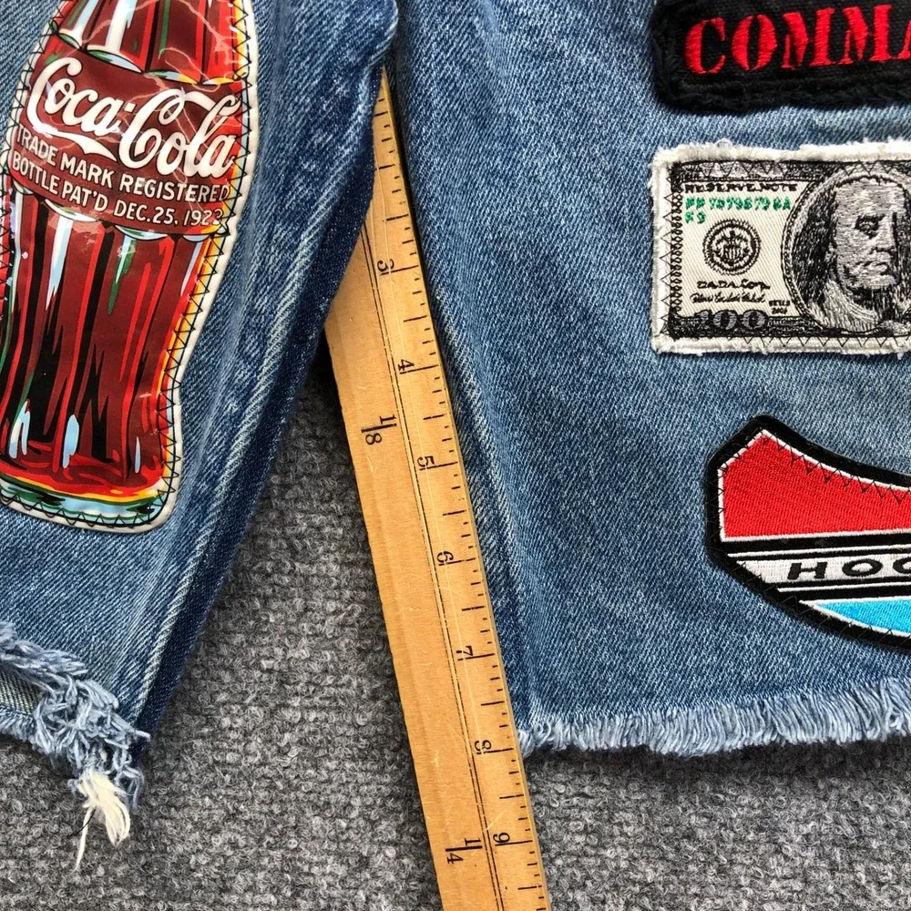 Mens Custom Vintage Patchwork Denim Shorts Light Wash Relaxed Fit Size 32